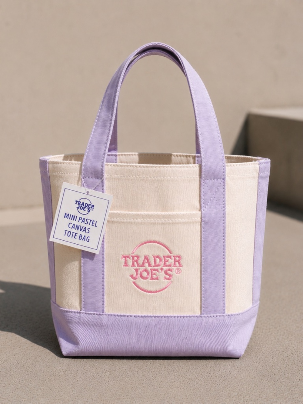 Trader Joe"s Limited Edition Mini Pastel Canvas Tote Bag LAVENDER NWT